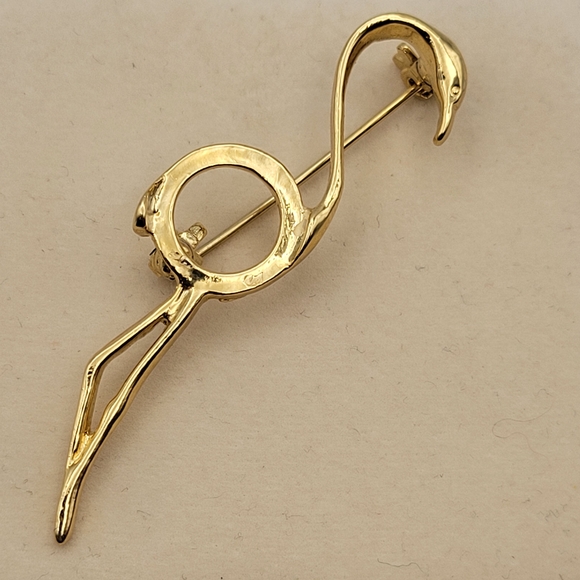 Beautiful Gold Tone Flamingo Brooch - Picture 4 of 7